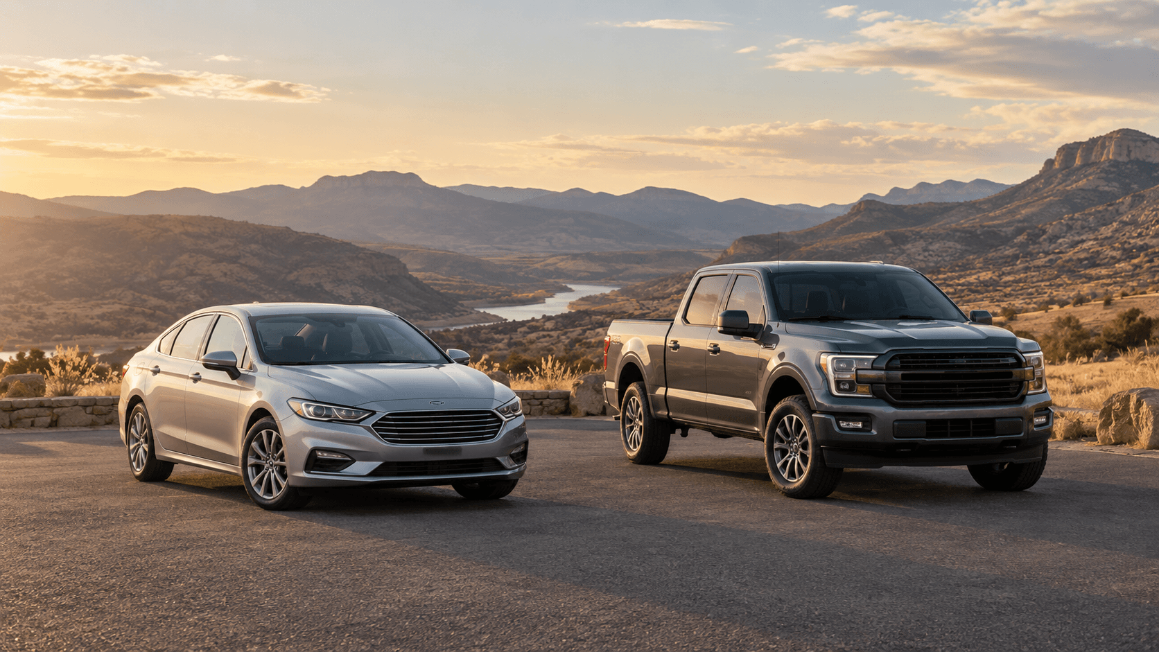 A sedan and pickup ready for the next drive